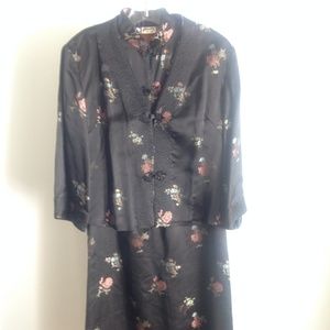 Vintage Black Silk Asian Brocade Suit Dress